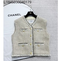 [타지아공장(tj공장) -여성전용] 샤넬 골드 단추 체크 자켓 조끼 라이트 베이지