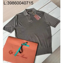 [LC공장] 로로피아나 버튼리스 니트 폴로 셔츠 반팔티 카라티 라이트 브라운