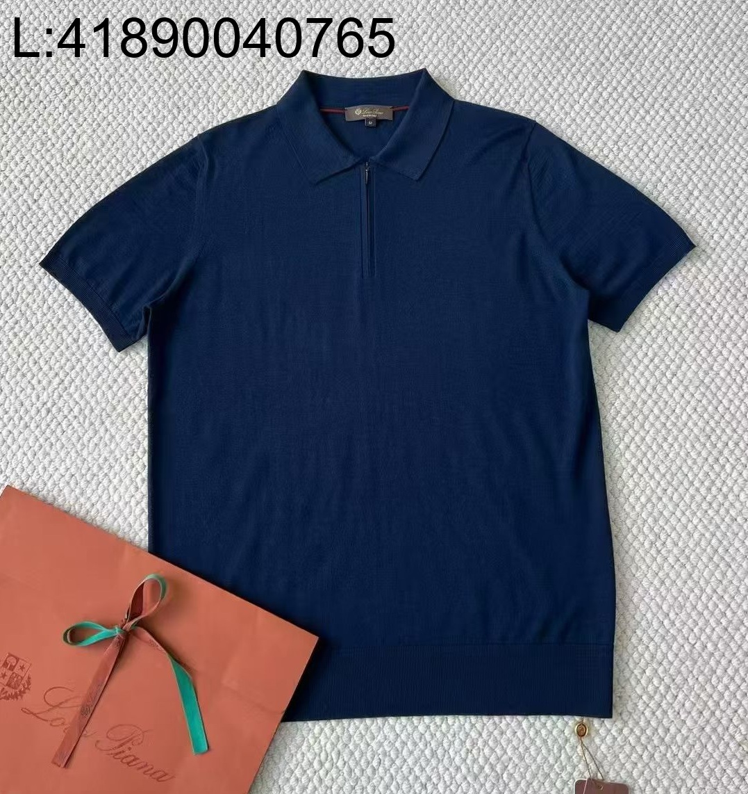 [LC공장] 로로피아나 울 순색 반지퍼 폴로 카라티 반팔티 네이비