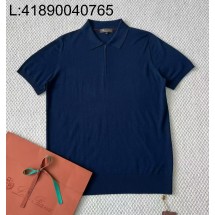 [LC공장] 로로피아나 울 순색 반지퍼 폴로 카라티 반팔티 네이비