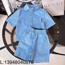 [AC아동복] 구찌 코듀로이 순색 반팔 셔츠 반바지 세트 스카이 블루