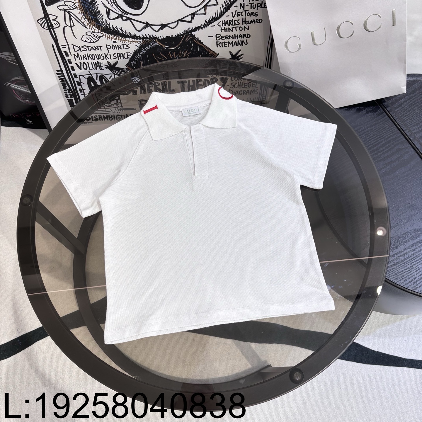 [AC아동복] 구찌 옷깃 레드 모노그램 자수 폴로 반팔티 카라티 화이트