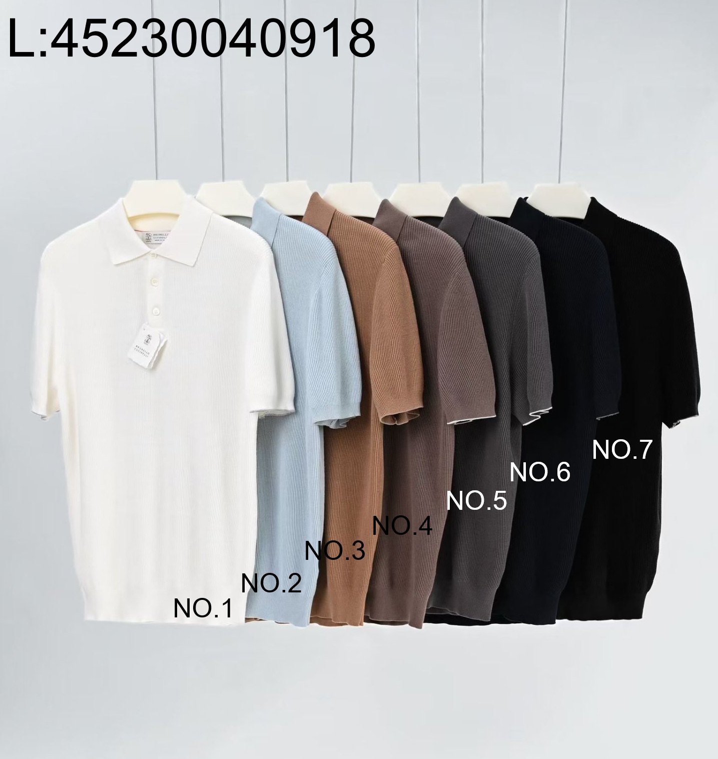 [LC공장] 브루넬로쿠치넬리 코튼 니트 자카드 순색 폴로 반팔티 카라티 7컬러