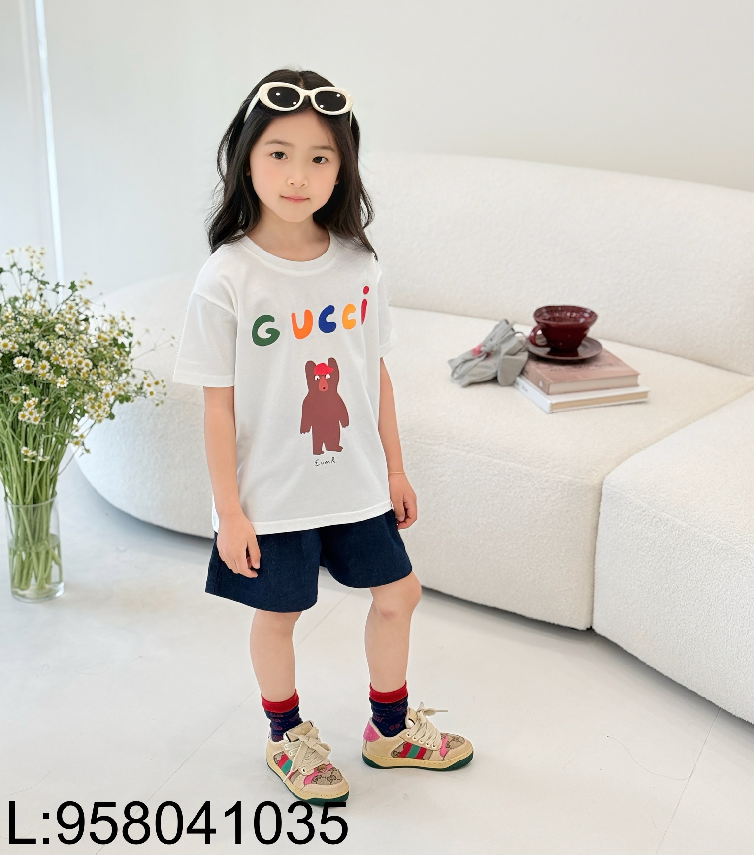 [AC아동복] 구찌 멀티컬러 모노그램 곰 반팔티 화이트