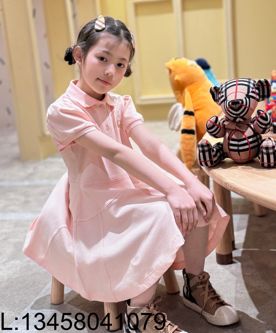 [AC아동복] 버버리 승마 자수 카라 원피스 핑크