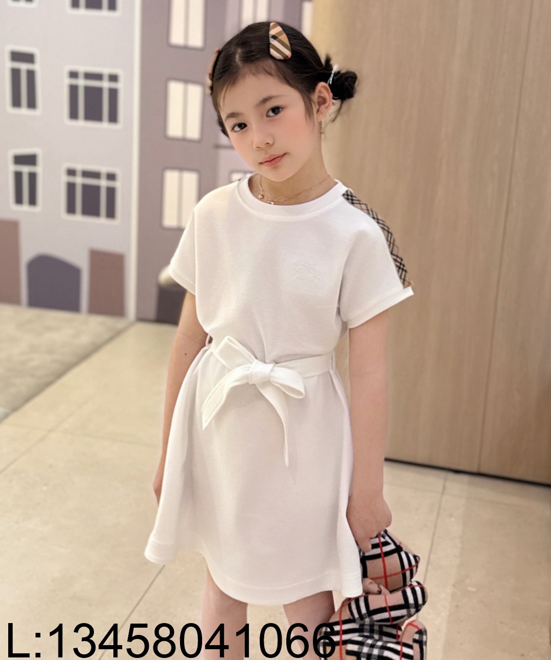 [AC아동복] 버버리 자수 벨트 리본  원피스 화이트