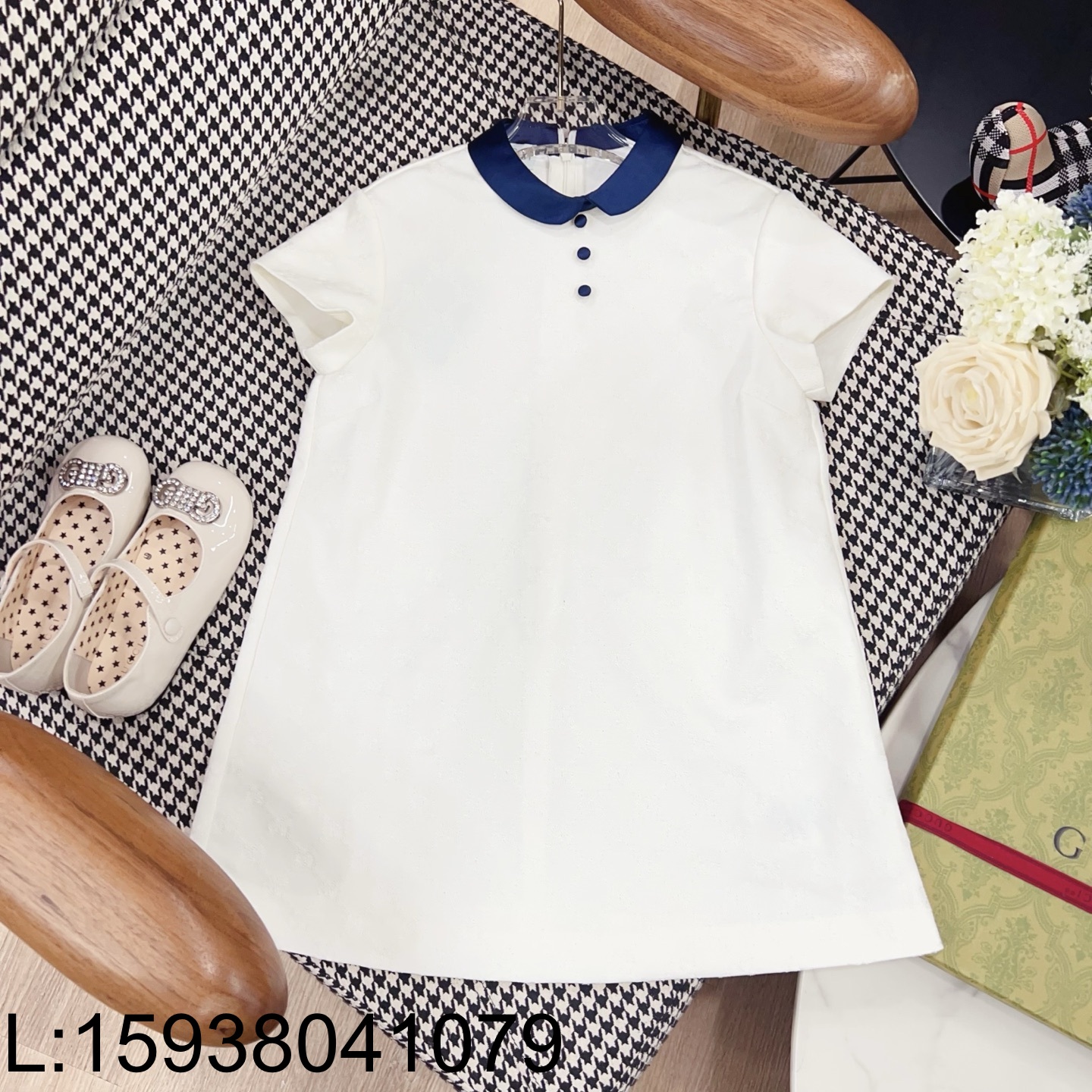 [AC아동복] 구찌 GG로고 자카드 다크 블루 카라 원피스 화이트