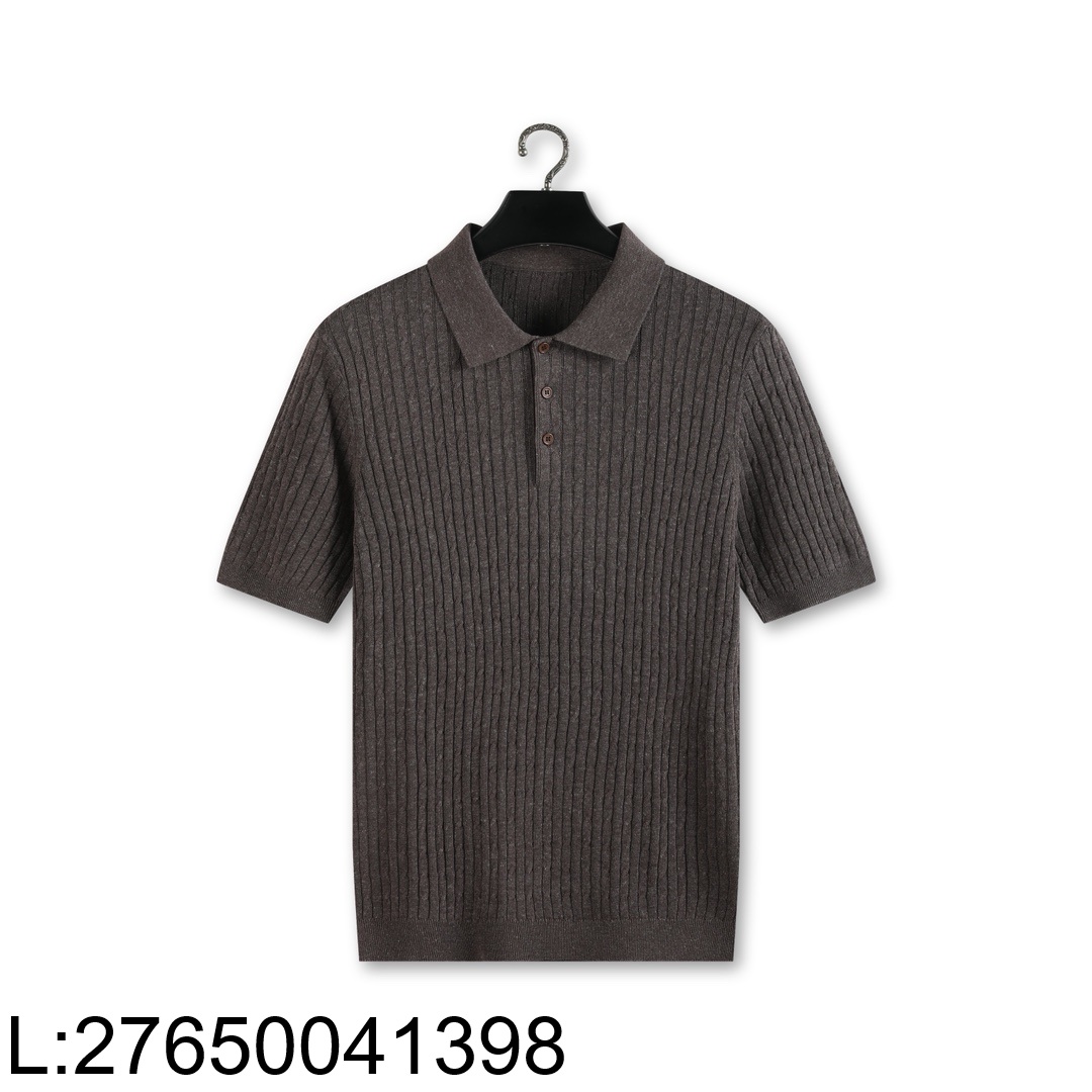 [YD공장] 로로피아나 자카드 니트 반팔 폴로 카라티 반팔티 다크 브라운