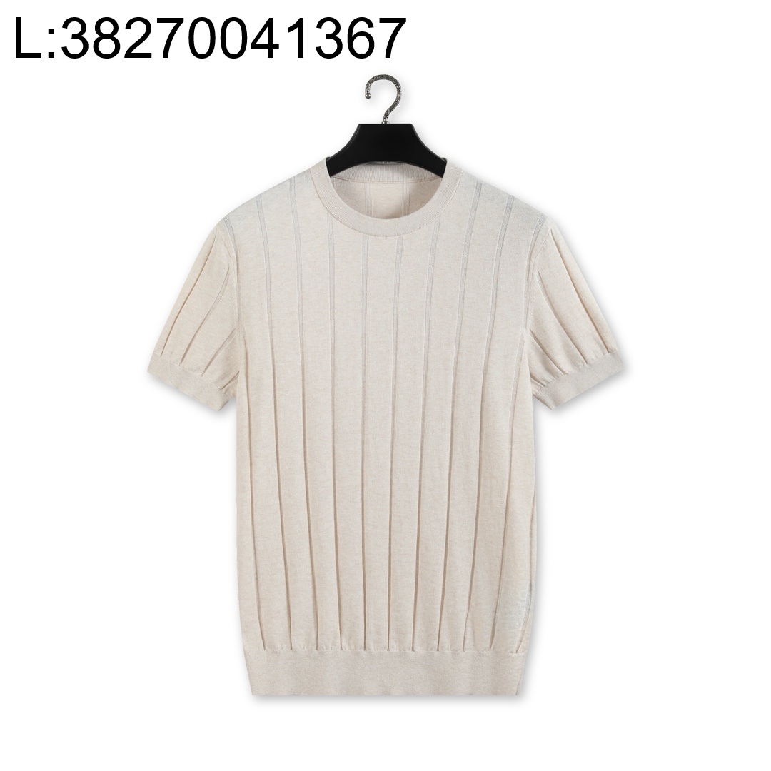 [YD공장] 로로피아나 스트라이프 자카드 니트 반팔티 혼방 코튼 아마 라이트 베이지