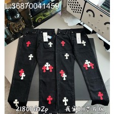 V공장 크롬하츠 레드 화이트 십자가 청바지 블랙