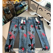 V공장 크롬하츠 올 오버 배색 십자가 청바지 라이트 블루