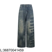 [잔디집2] 발렌시아가 빈티지 모노그램 패치 미니멀 배기 청바지