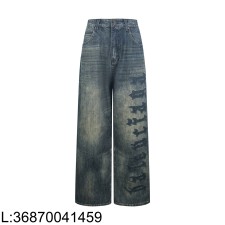 [잔디집2] 발렌시아가 빈티지 모노그램 패치 미니멀 배기 청바지