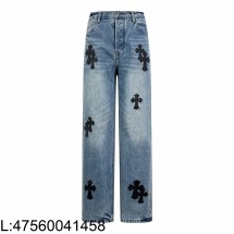 [잔디집2] 크롬하츠 블랙 십자가 워싱 청바지 라이트 블루