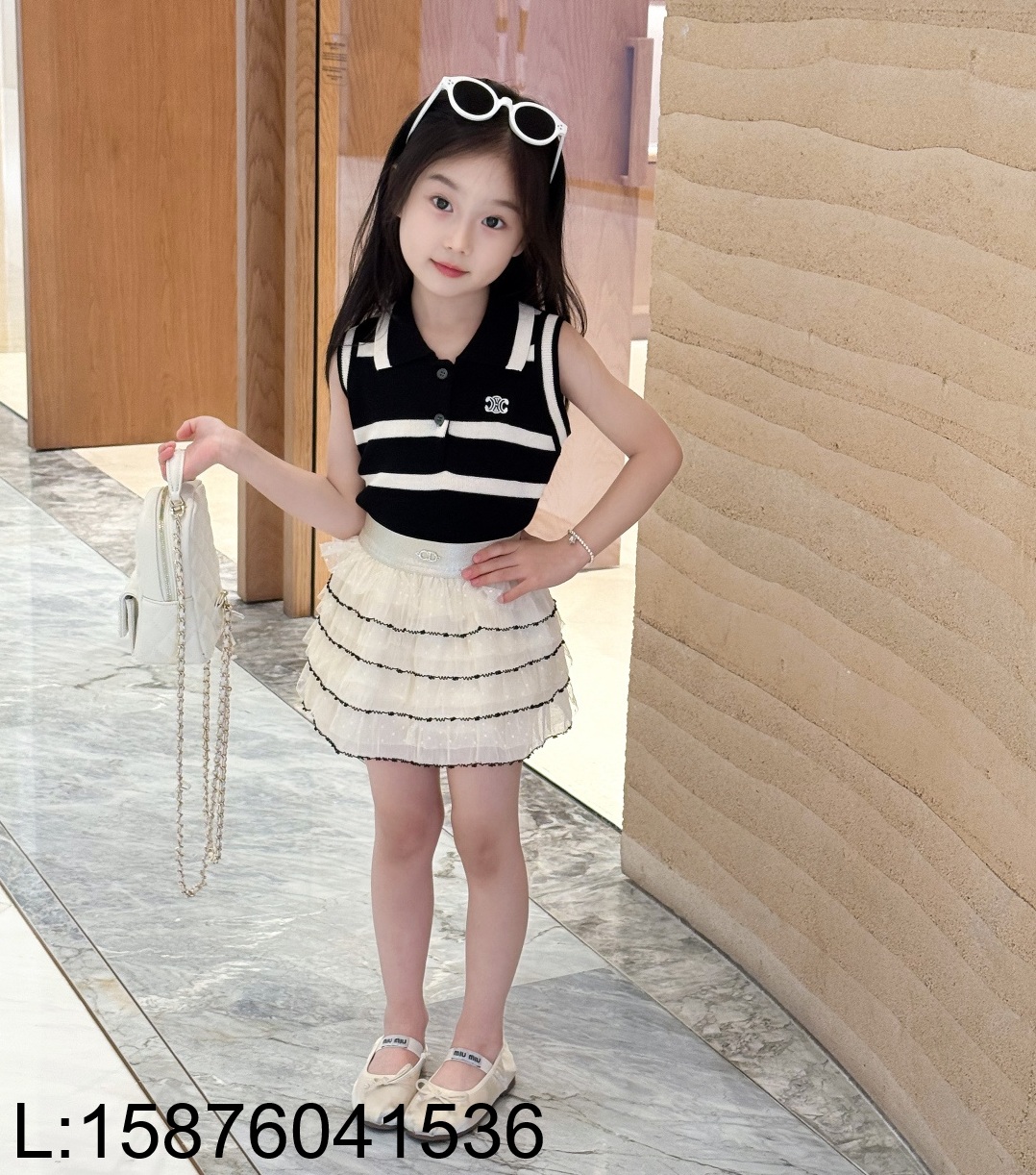 [AC아동복] 셀린느 스트라이프 반팔 니트 디올 스커트 세트