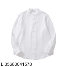 [흰] 로로피아나 엘리아 베이직 순색 아마 노칼라 긴팔 셔츠 화이트