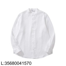 [흰] 로로피아나 엘리아 베이직 순색 아마 노칼라 긴팔 셔츠 화이트