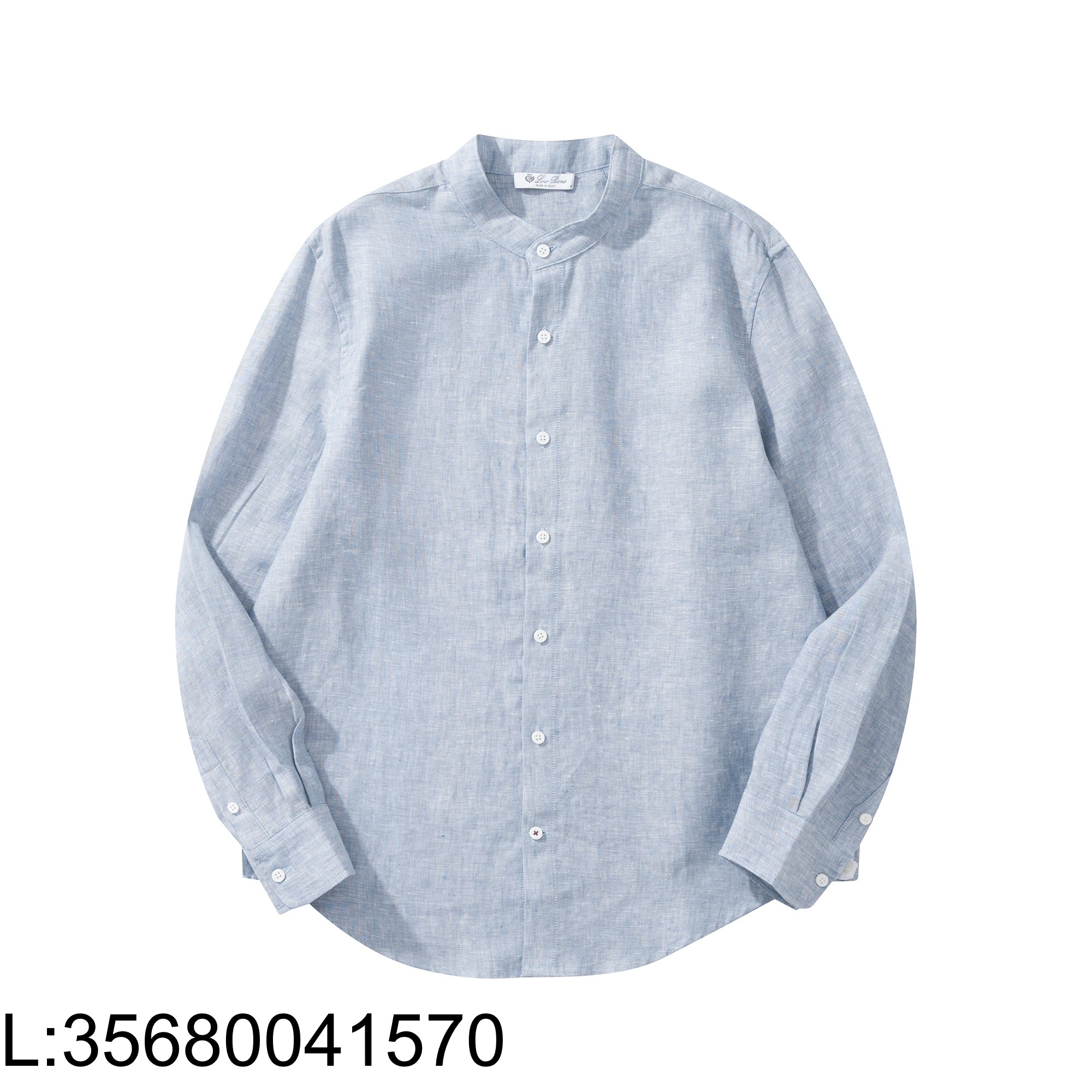 [흰] 로로피아나 엘리아 베이직 순색 아마 노칼라 긴팔 셔츠 블루