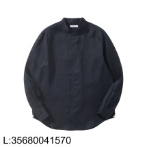 [흰] 로로피아나 엘리아 베이직 순색 아마 노칼라 긴팔 셔츠 네이비 블랙