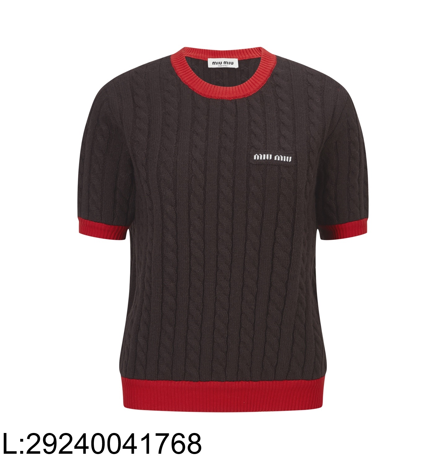 [잔디집2] 미우미우 모노그램 자카드 배색 니트 반팔티 브라운