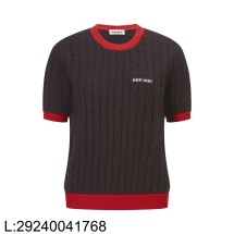 [잔디집2] 미우미우 모노그램 자카드 배색 니트 반팔티 브라운