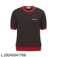 [잔디집2] 미우미우 모노그램 자카드 배색 니트 반팔티 브라운