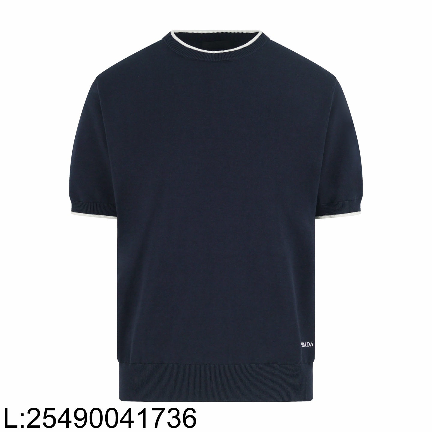 [잔디집2] 프라다 밑단 모노그램 자카드 단색 니트 반팔티 네이비