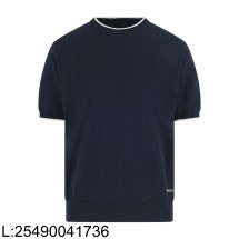 [잔디집2] 프라다 밑단 모노그램 자카드 단색 니트 반팔티 네이비