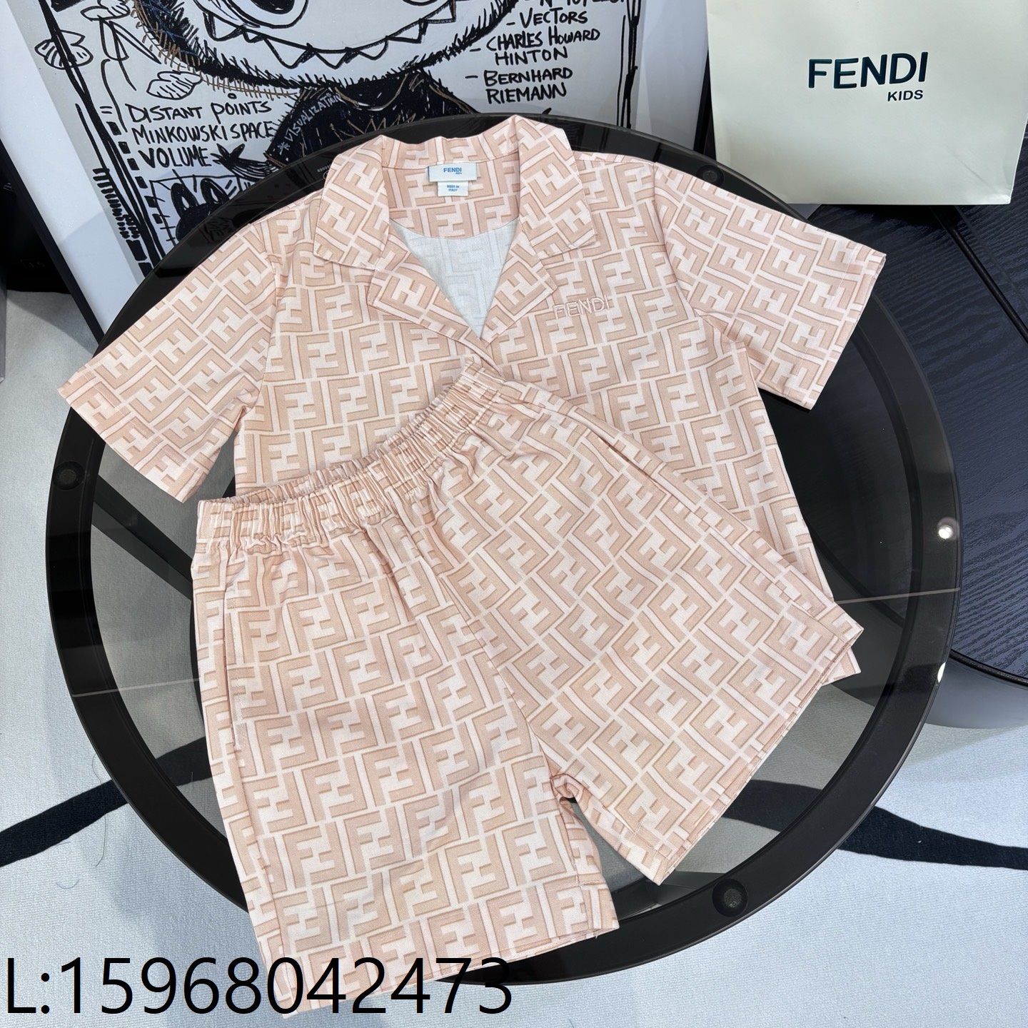 [AC아동복] 펜디 FF로고 올 오버 반팔 셔츠 반바지 세트 핑크